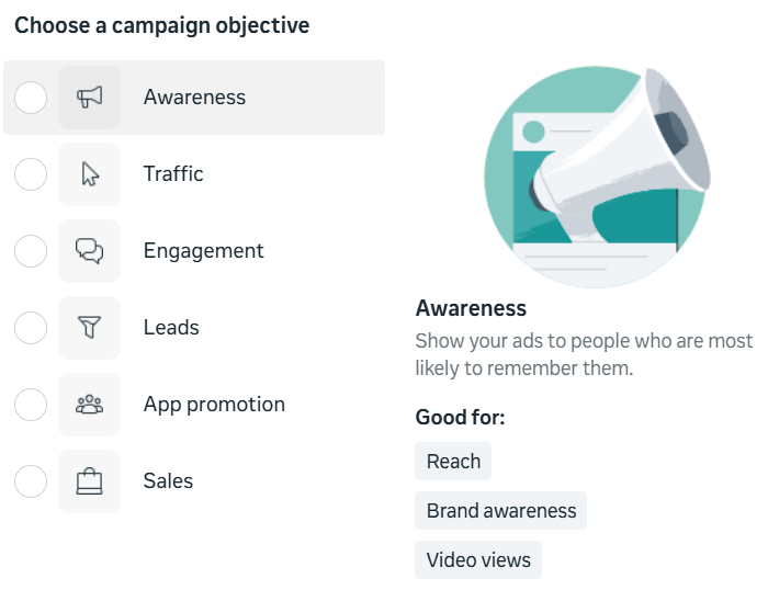 Facebook Ad Awareness Objectives