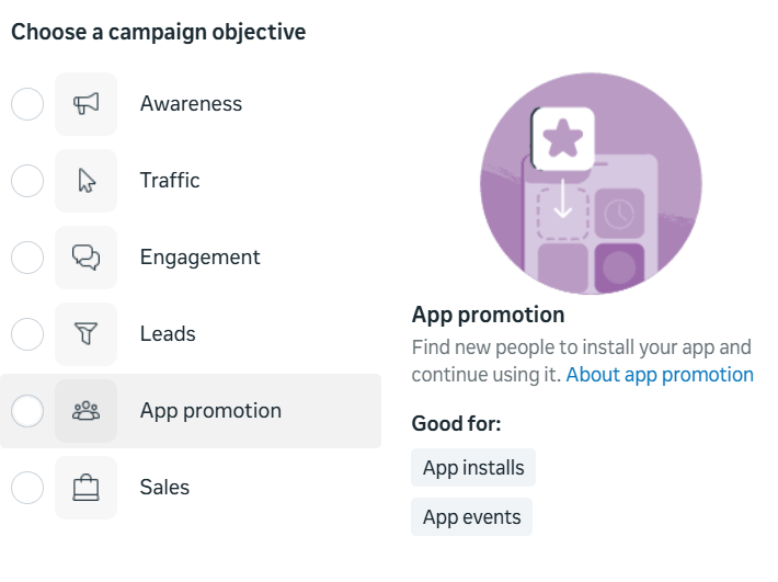 Facebook Ad App Promotion Objective