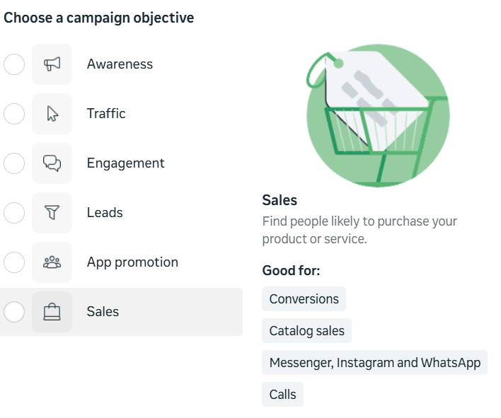 Facebook Ad Sales Generation Objective