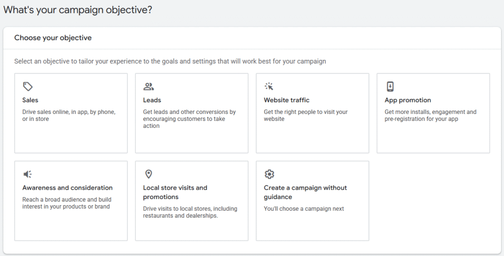 What are Different Types of Google Ads Campaign Objectives