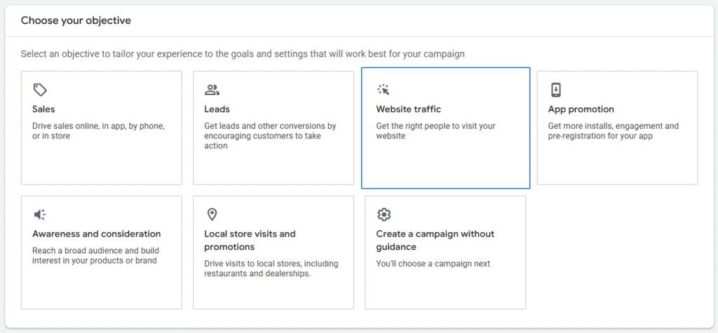 Google Ad Consideration Objectives (Drive Engagement & Traffic)
