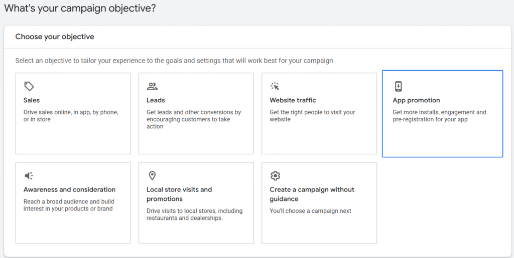 Google Ads App Promotion Objectives
