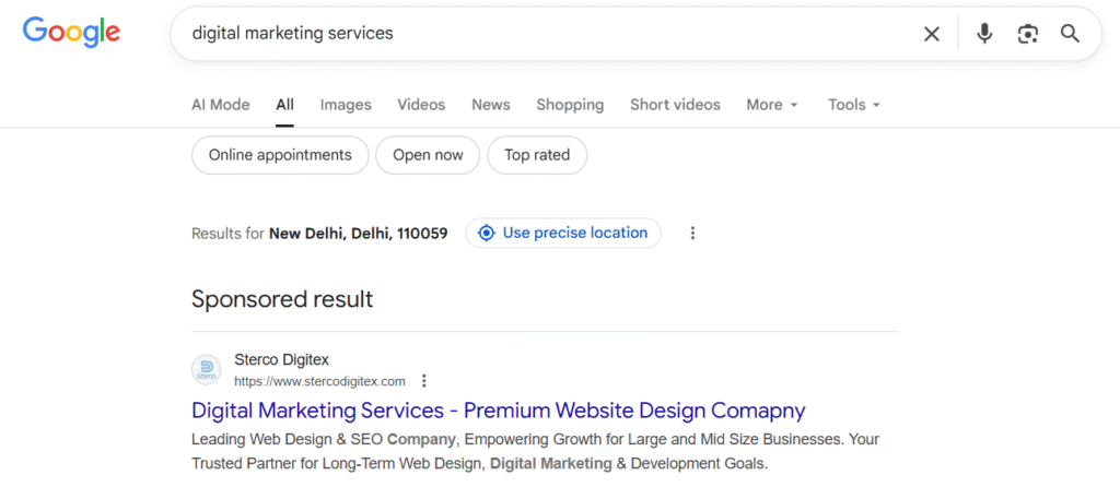 Google search ads in Google 