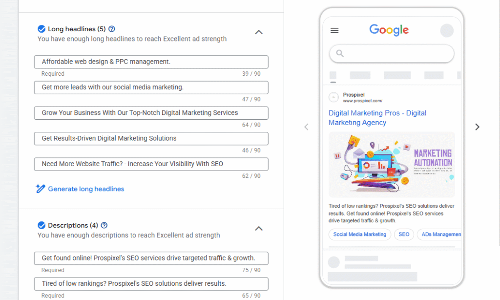 Headlines & Description in google ads - RKDMT