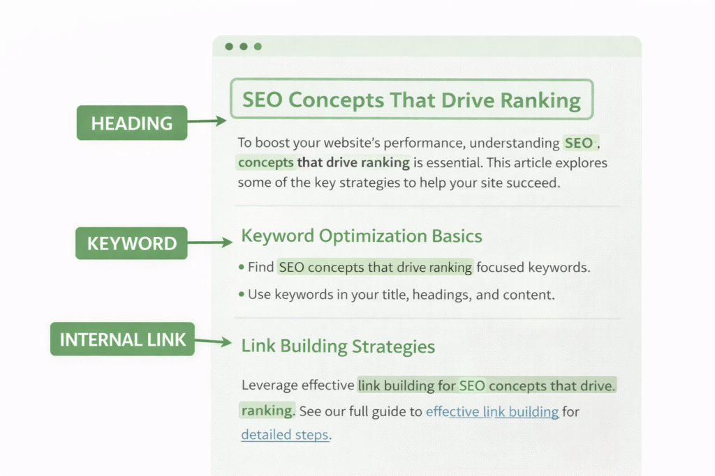 Search intent optimization and keyword placement in seo content