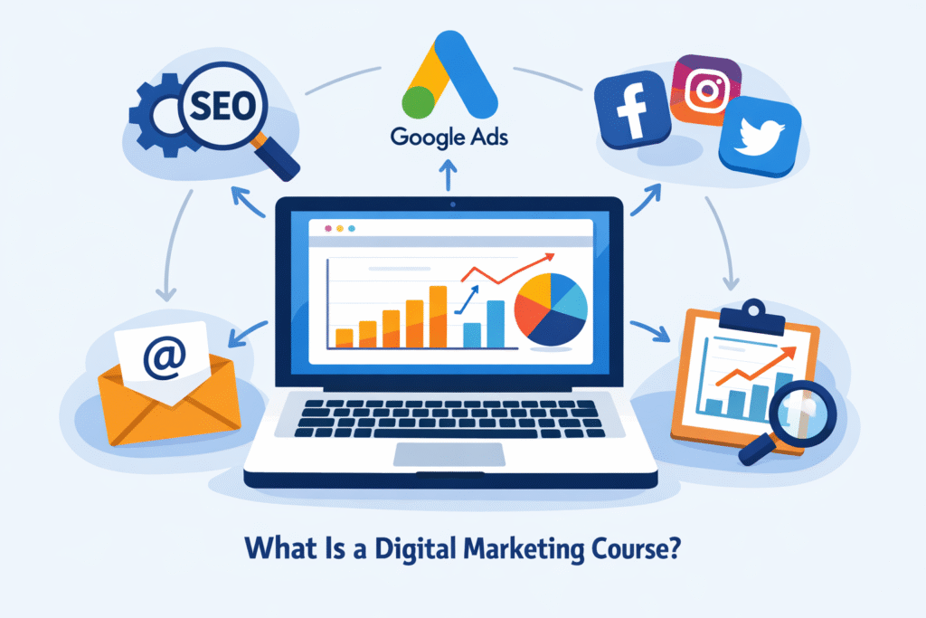 Visual overview of modules taught in a digital marketing course - RKDMT