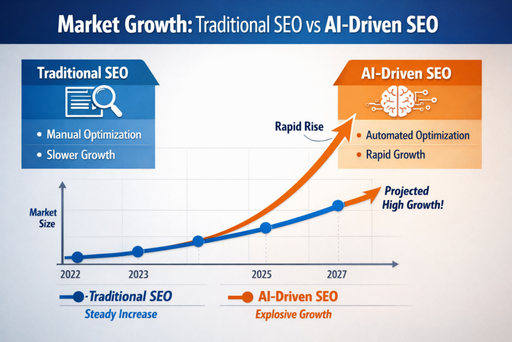 AI-powered B2B marketing dashboard showing search trends and growth analytics. 