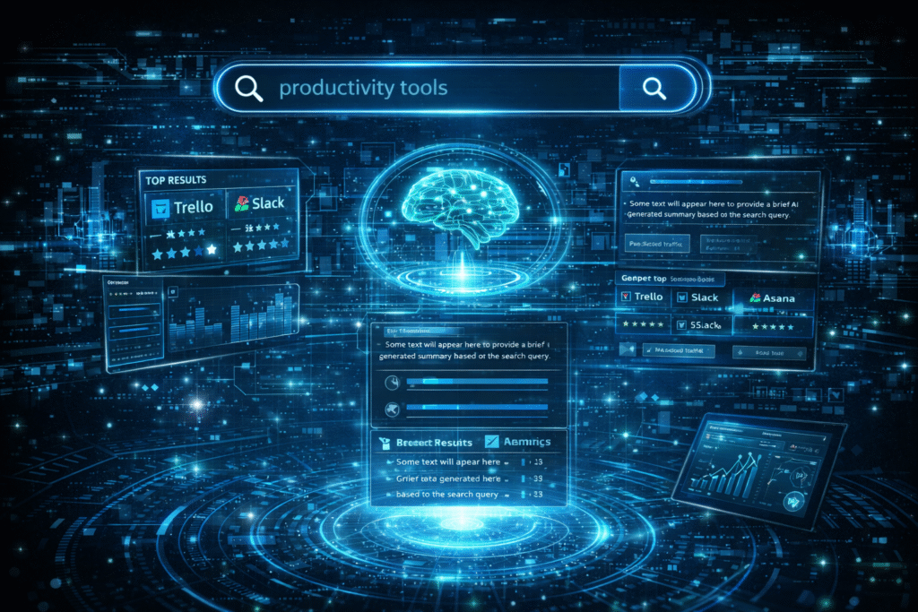 AI, SEO, and revenue growth merging into an upward business trend. - RKDMT