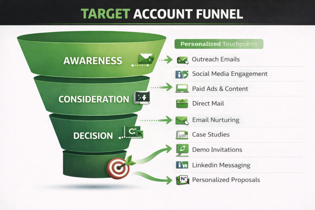 Account-based marketing funnel targeting enterprise B2B clients-RKDMT