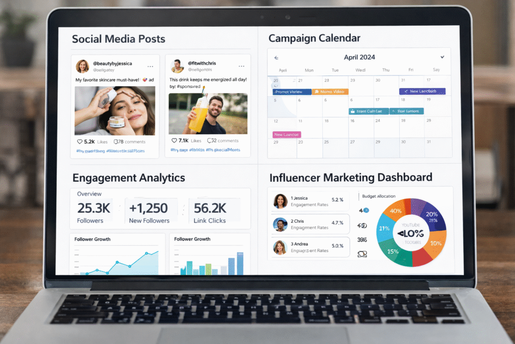 Mock influencer marketing campaign dashboard for practicing influencer strategies to learn digital marketing-RKDMT