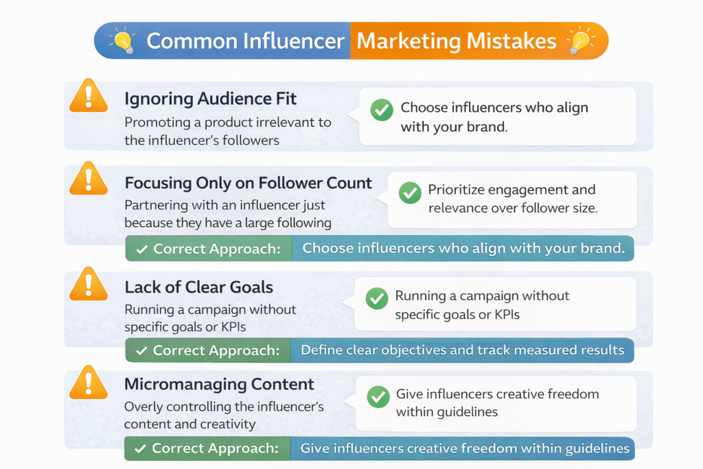 Common mistakes in influencer strategies to learn digital marketing illustrated in an infographic-RKDMT