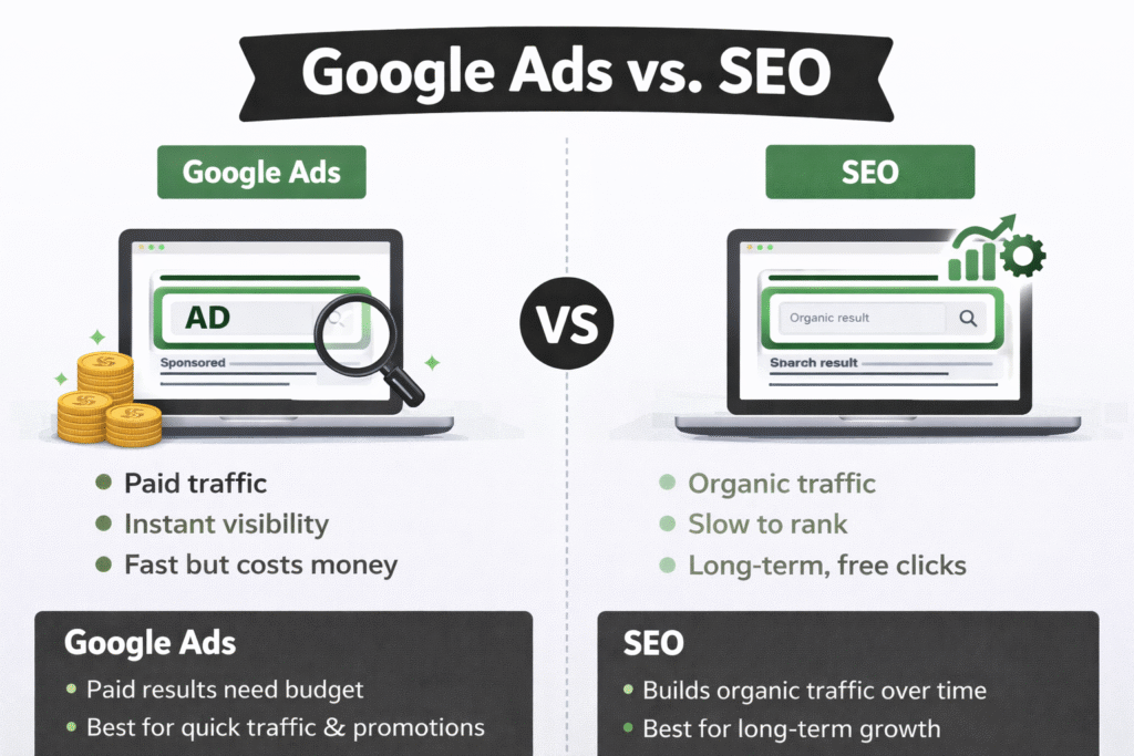 Difference between Google Ads & SEO - RKDMT