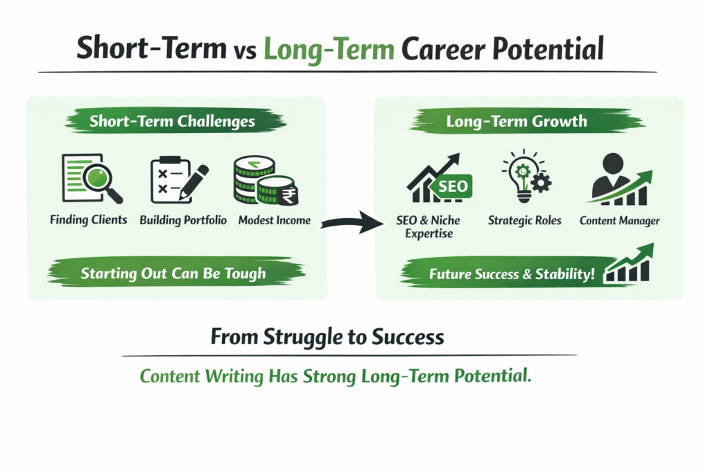 Short term vs long term career potential in content writing