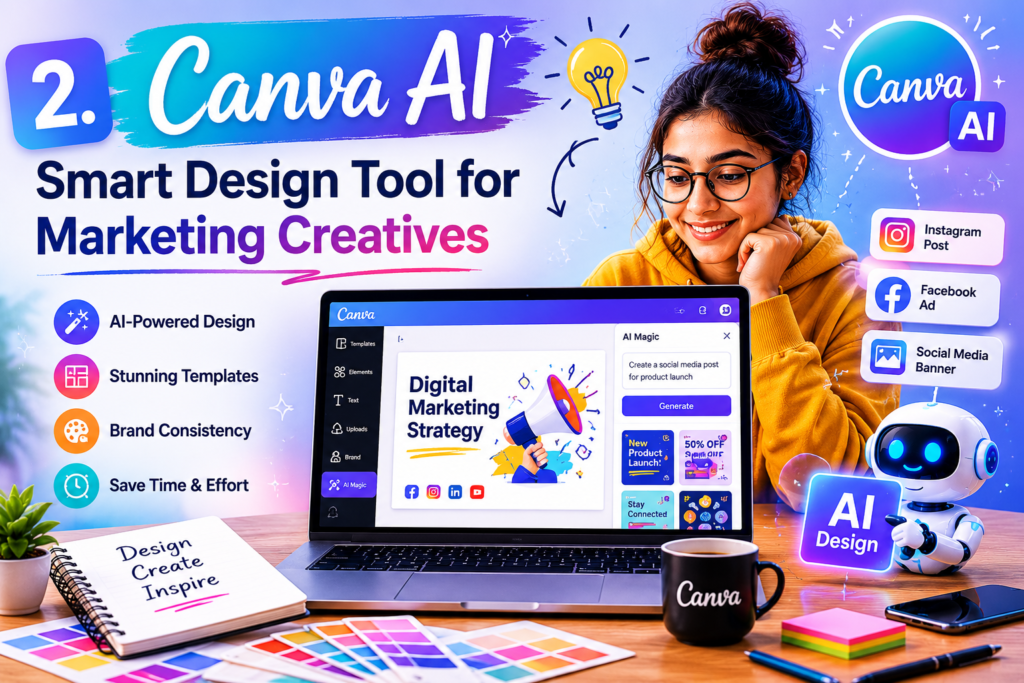 2. Canva AI – Smart Design Tool for Marketing Creatives